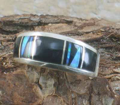 Onyx & Opal Band Native American Inlay- sz 7.25